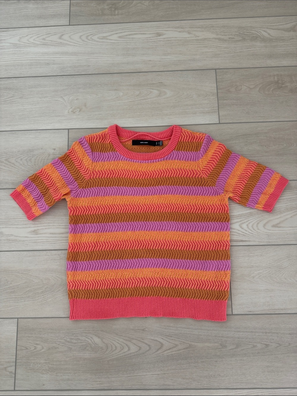 Vero Moda Women’s Striped Knit Top - Pink, Orange & Purple